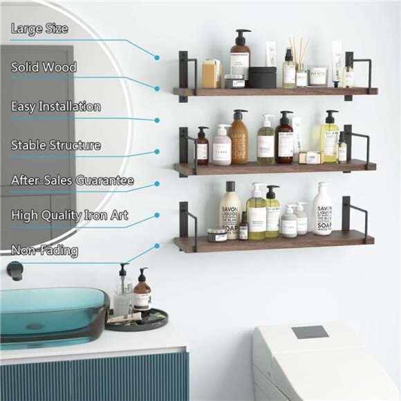 Floating Shelves - 24 Inch Wall Mounted Set of 3 Rustic Wood Shelves for Wall - Picture 13 of 14